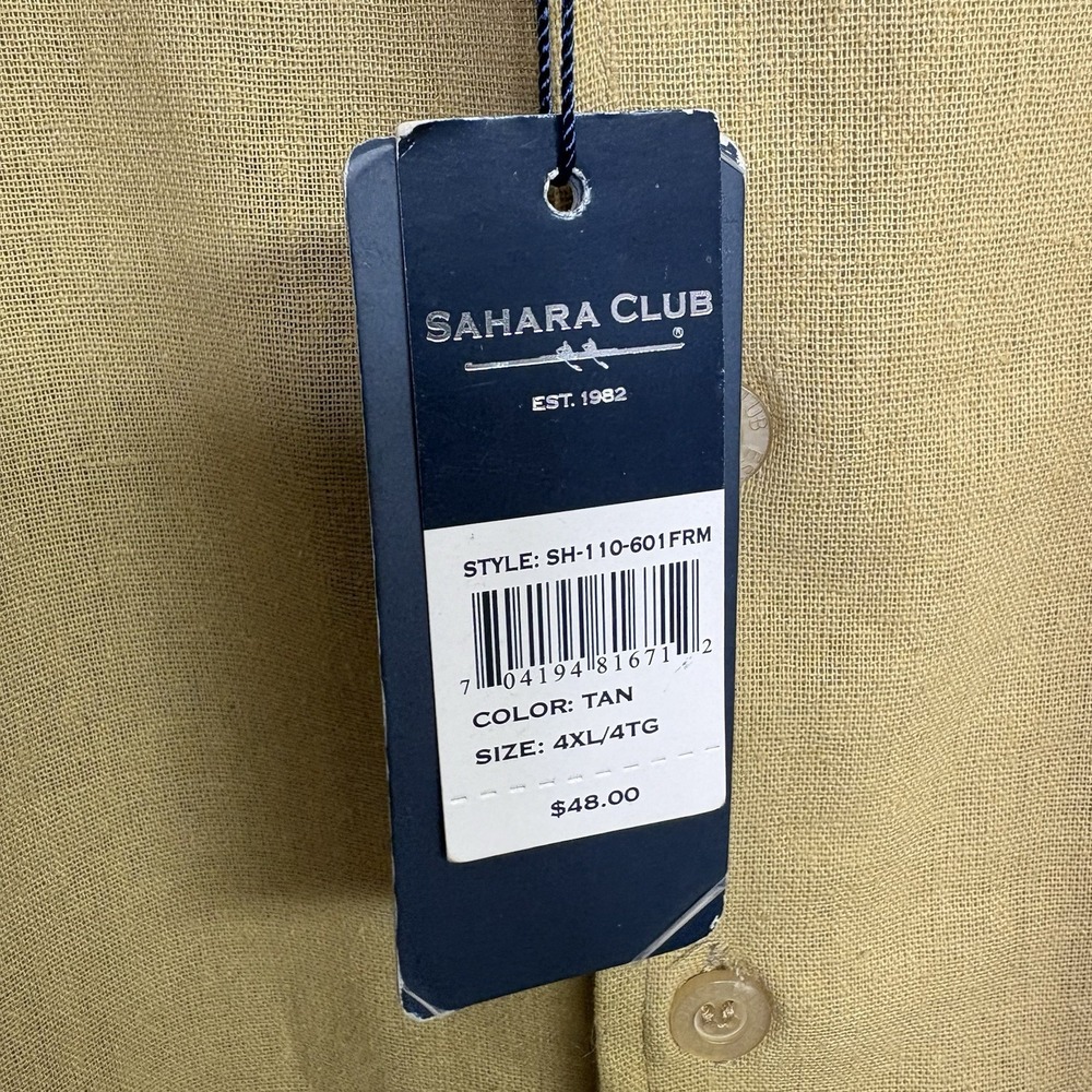 Sahara Club Mens Shirt 4XL Brown Tan Button Up Short Sleeve Linen Collar Beachy - Picture 8 of 10